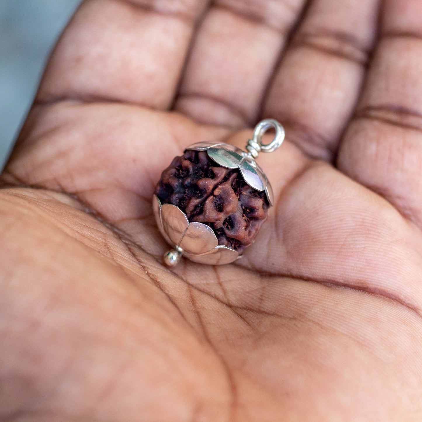 rudraksha 5 face pendant silver