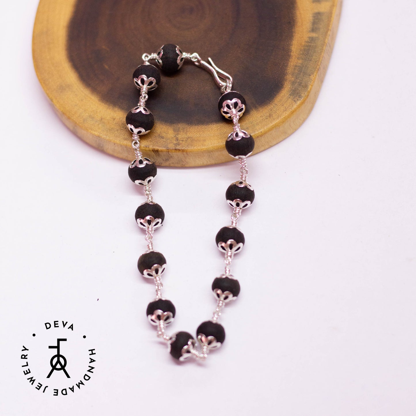 Karungali Bracelet 8mm with Silver caps