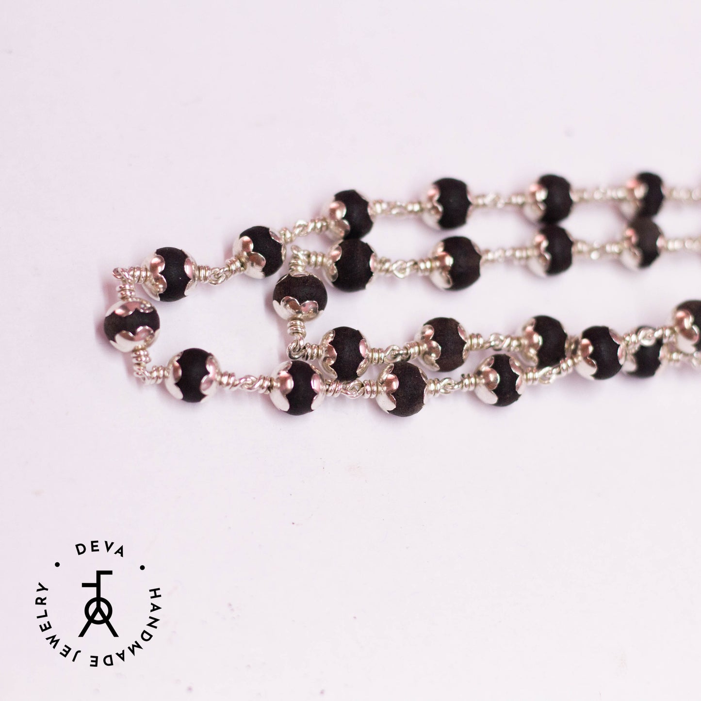 Karungali malai with Silver Bead caps 54 Beads 6mm