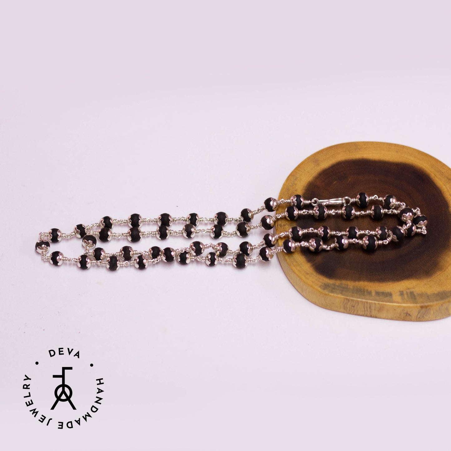 Karungali malai with Silver Bead caps 54 Beads 6mm
