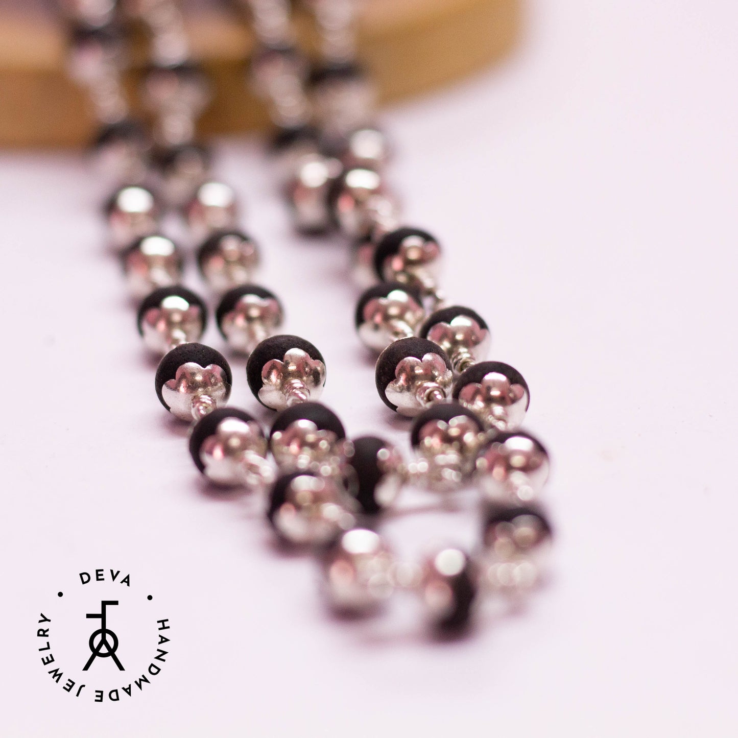Karungali malai with Silver Bead caps 54 Beads 6mm