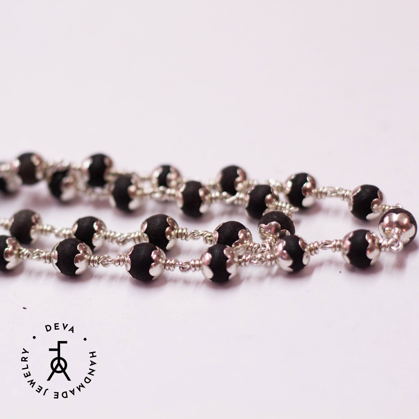 Karungali malai with Silver Bead caps 54 Beads 6mm