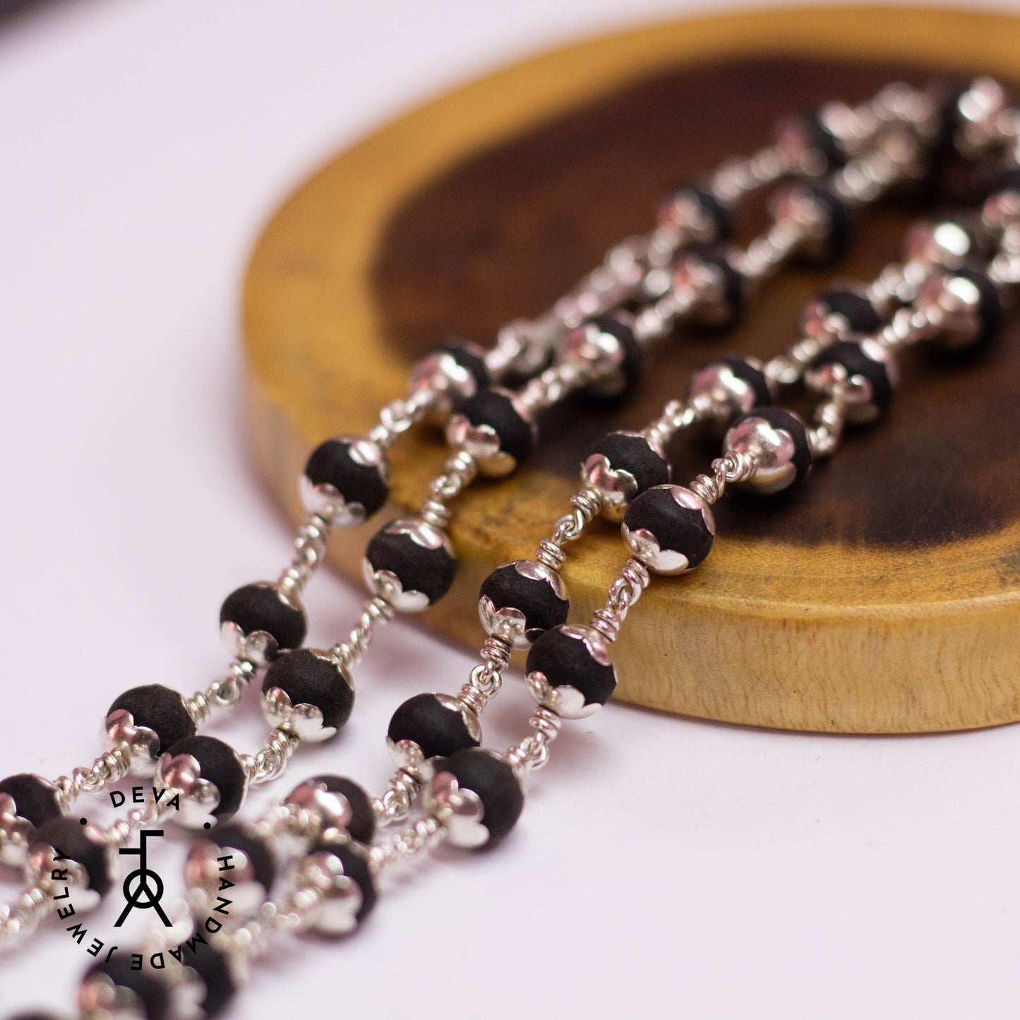 Karungali malai with Silver Bead caps 54 Beads 6mm