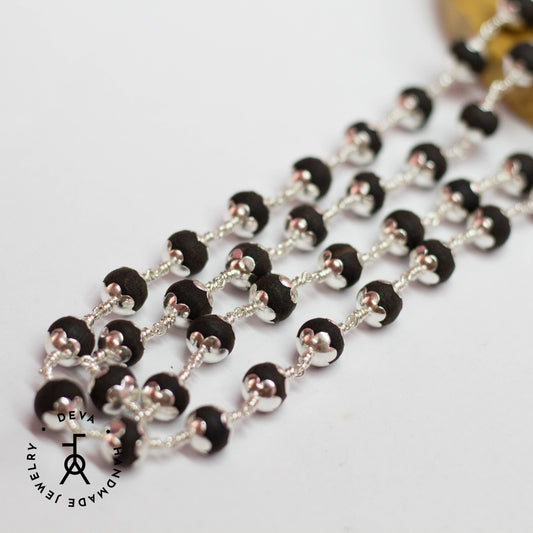 Karungali malai with Silver Bead caps 54 Beads 8mm