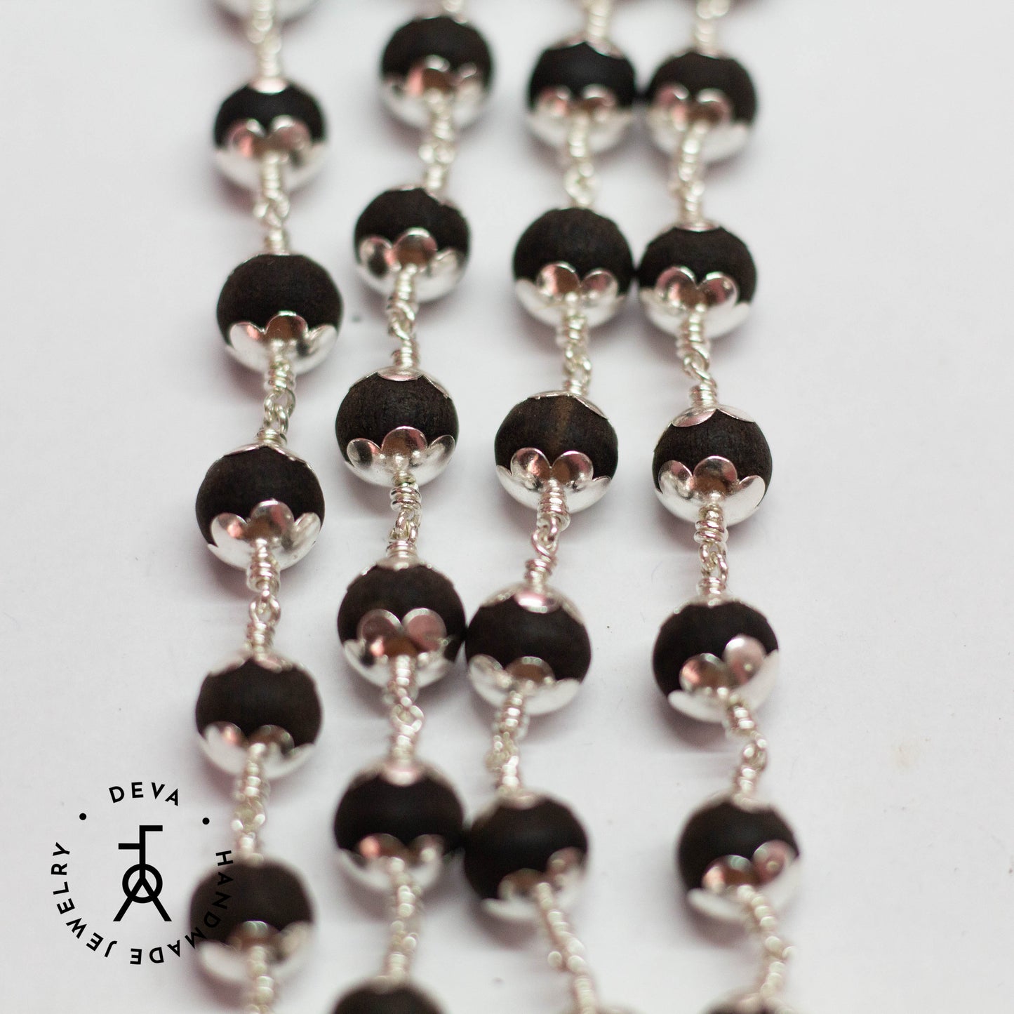 Karungali malai with Silver Bead caps 54 Beads 8mm