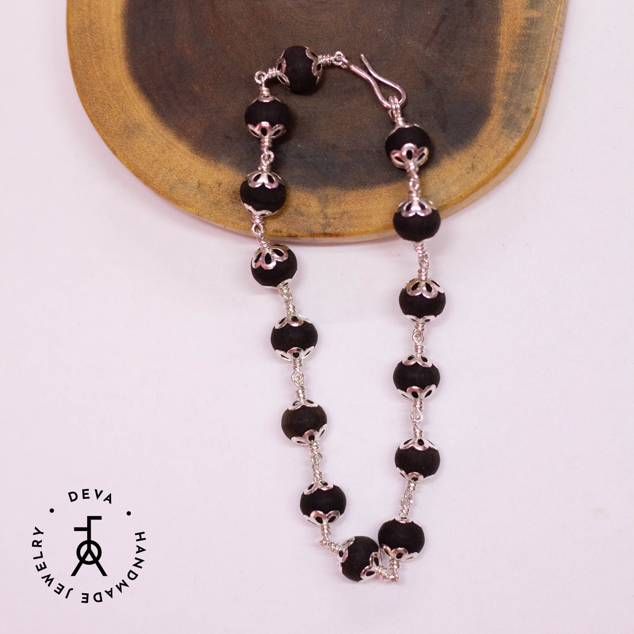 Original Karungali Bracelet 8mm with Silver caps Devajeweller