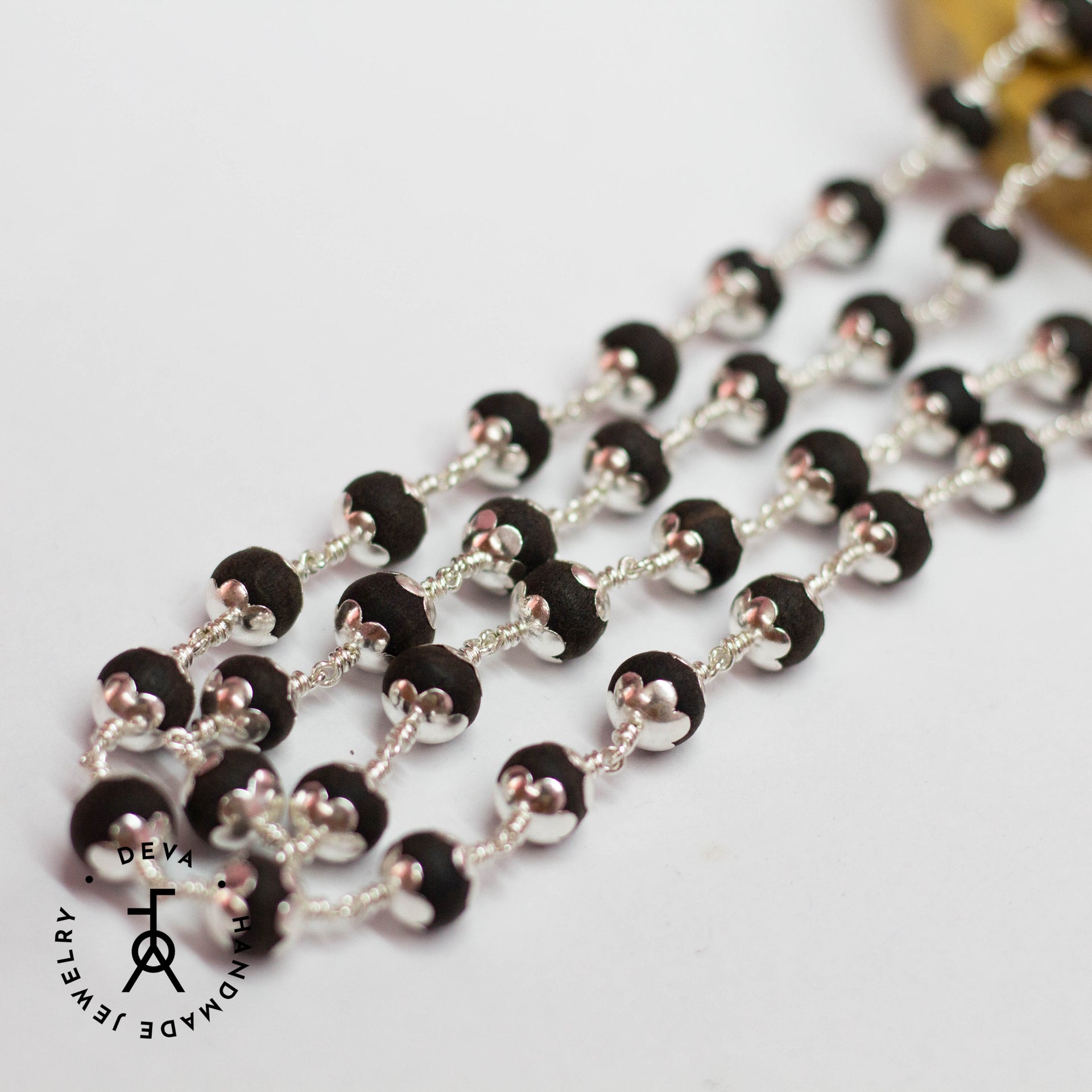 Karungali malai with Silver Bead caps 54 Beads 8mm – Devajeweller